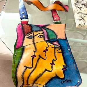 A.BoJJary ladies bag hand painted South American conversationn piece